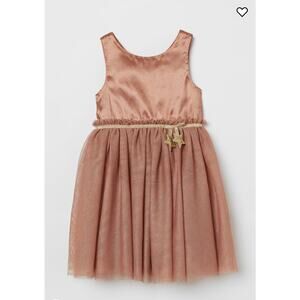 H&M Gold Bronze Satin Tulle Gold Stars Formal event Dress Girls 6-7 NEW